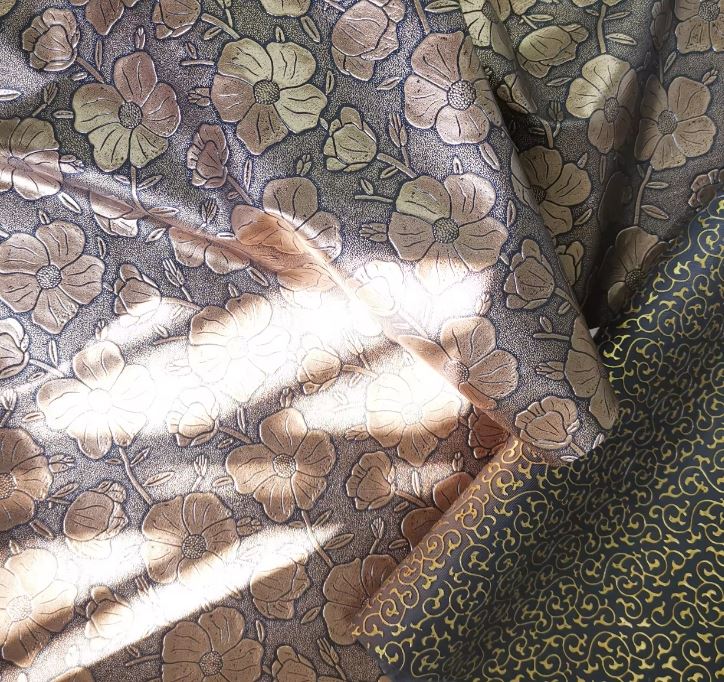 Golden Flower Design Knitted Backing PVC Leather