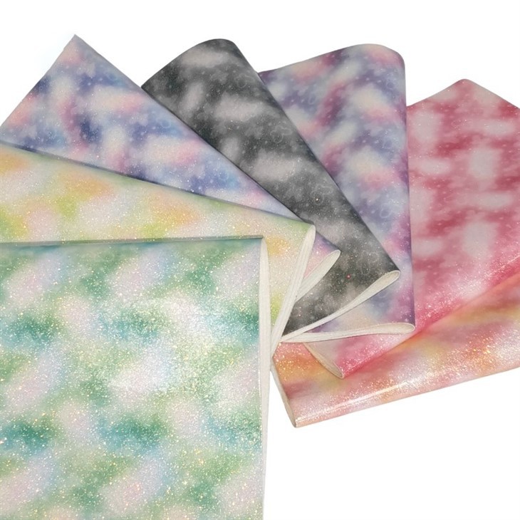 Premium Shiny Glitter Gradient Cloud Patterned PU Leather, Customizable For Footwear, Bags, And Crafts. suppliers