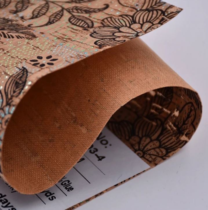 Printed Flower Design Cork Pu Leather For Lady Shoe