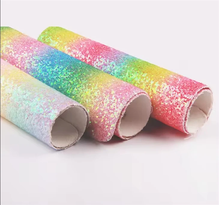 Rainbow Pattern Printed Synthetic PU Glitter Leather