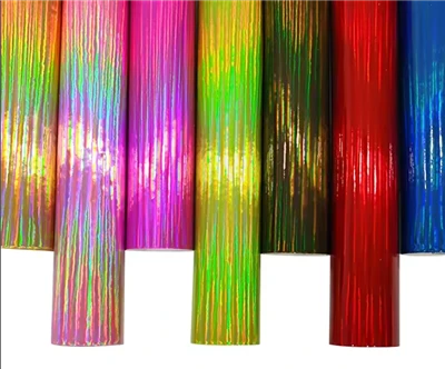 Changing Holographic Mirror Reflective PVC Surface PU Artificial Leather Fabric