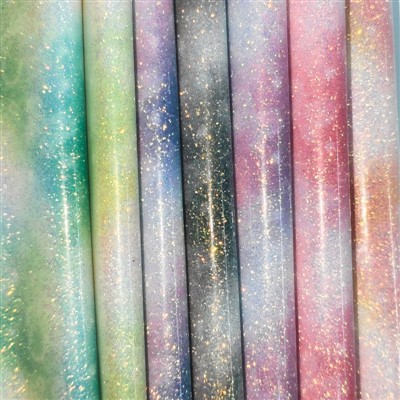 Premium Shiny Glitter Gradient Cloud Patterned PU Leather, Customizable For Footwear, Bags, And Crafts.