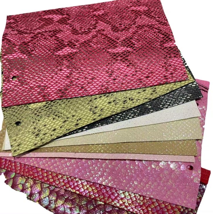 Vinyl Faux Leather Fabric Metal Embossing Snake Skin Pattern PU Leather